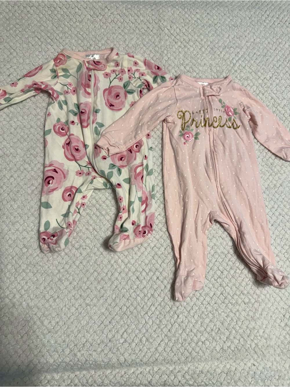 Gerber Pink Floral & Light Pink 'Princess' Footed One-Pieces - Pack of 2
